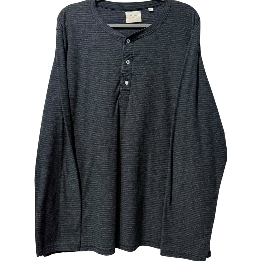 Billy Reid ‎ Henley Pullover Mens 2XL Charcoal Gray Long Sleeve Textured Stripe